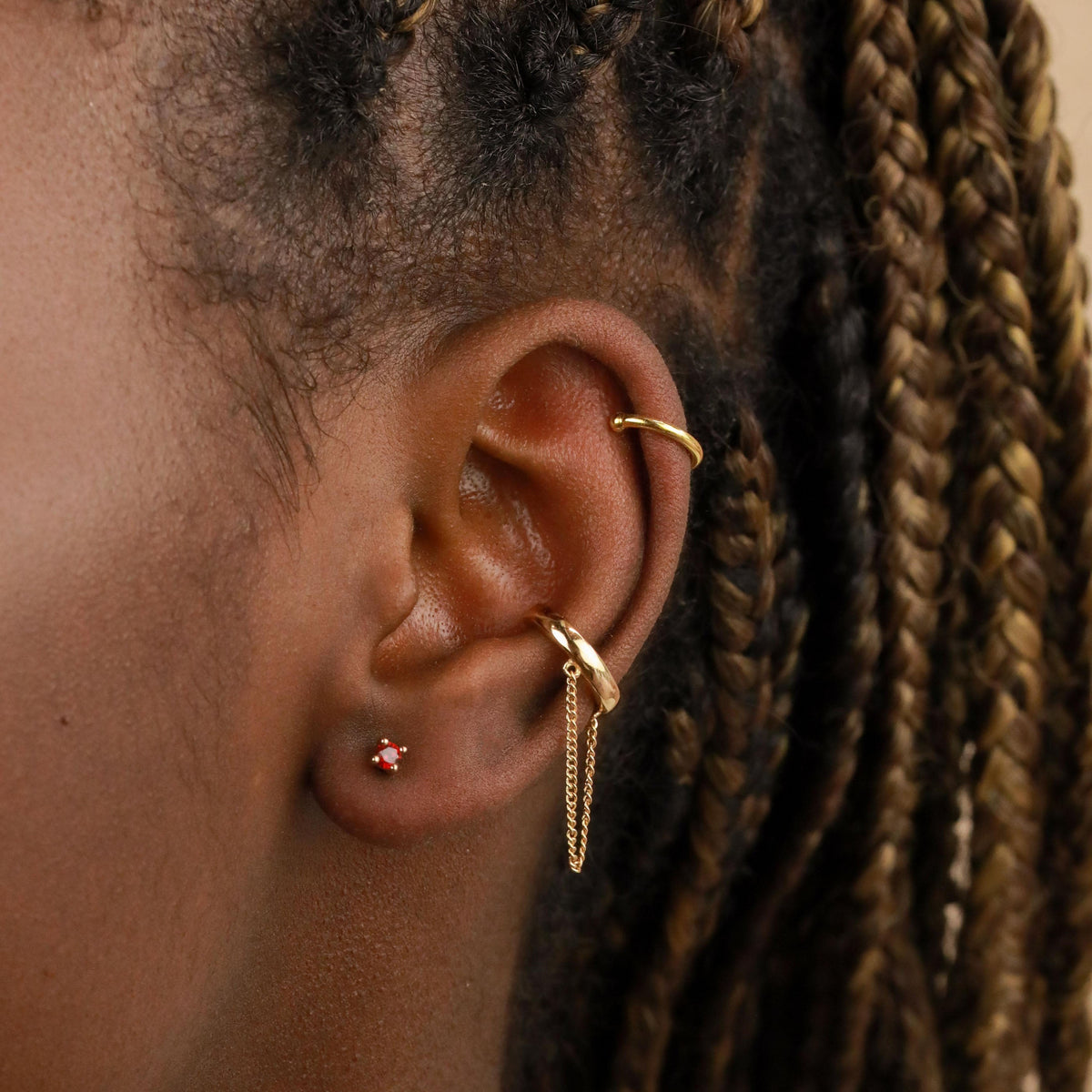 18k Gold Plated Jewellery - January Birthstone Stud Earrings in Gold with Garnet CZ - Stud Earrings - Astrid &amp; Miyu