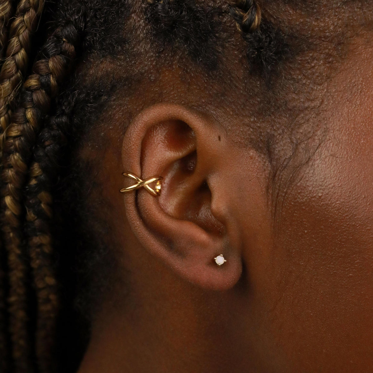 18k Gold Plated Jewellery - June Birthstone Stud Earrings in Gold with Moonstone CZ - Stud Earrings - Astrid &amp; Miyu