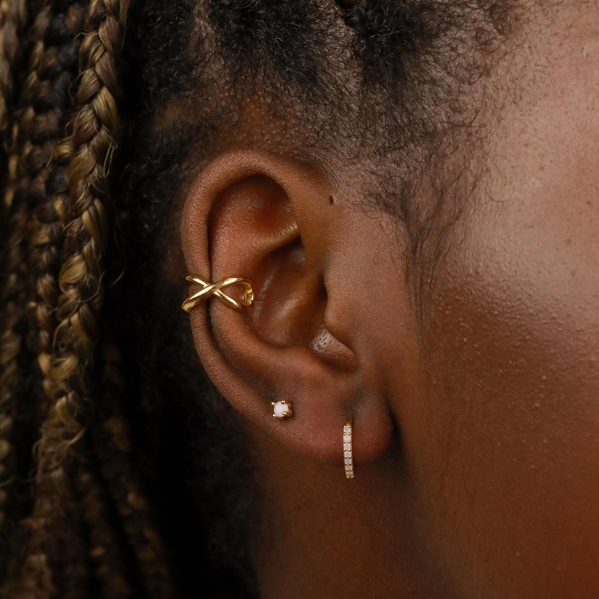 18k Gold Plated Jewellery - June Birthstone Stud Earrings in Gold with Moonstone CZ - Stud Earrings - Astrid &amp; Miyu