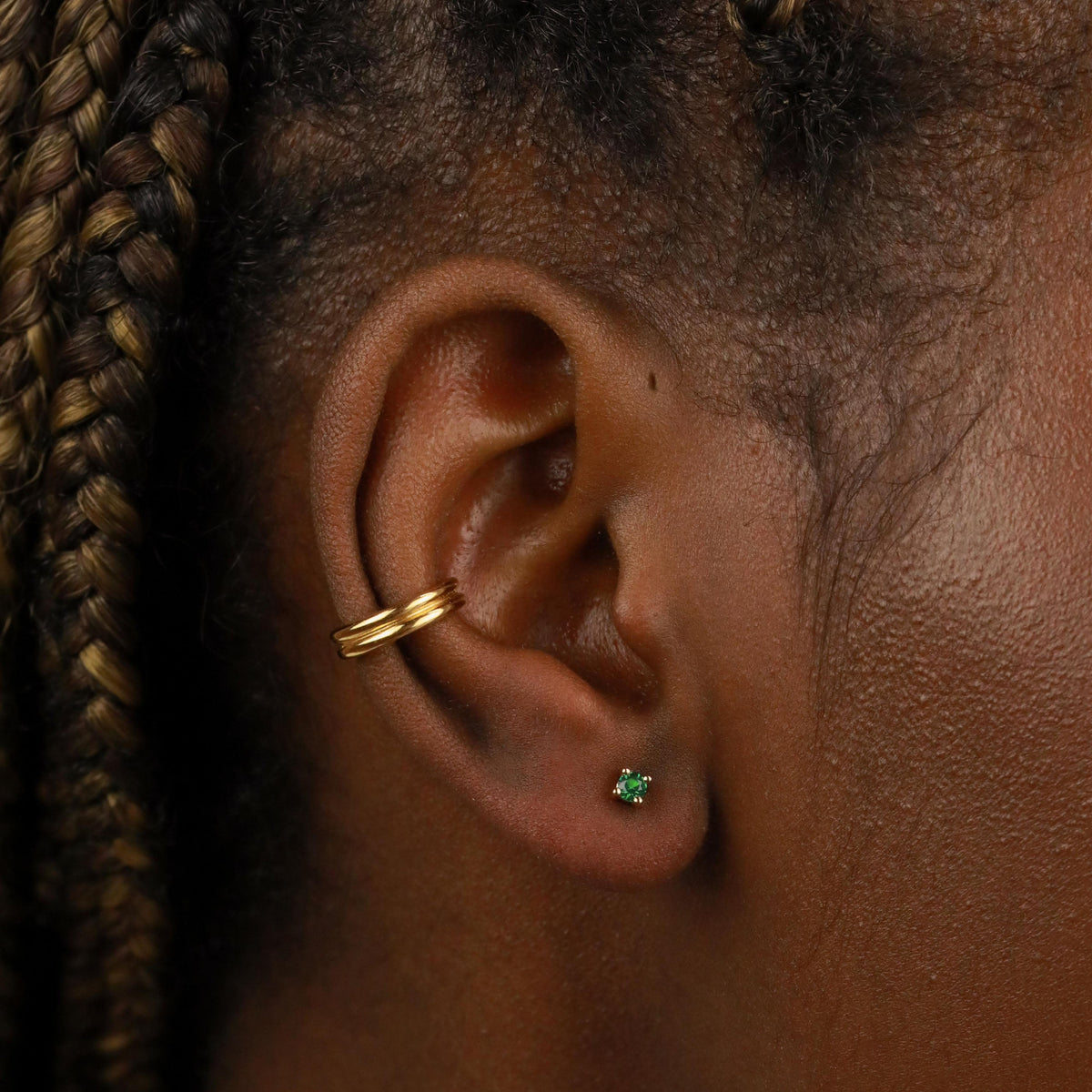 18k Gold Plated Jewellery - May Birthstone Stud Earrings in Gold with Emerald CZ - Stud Earrings - Astrid &amp; Miyu