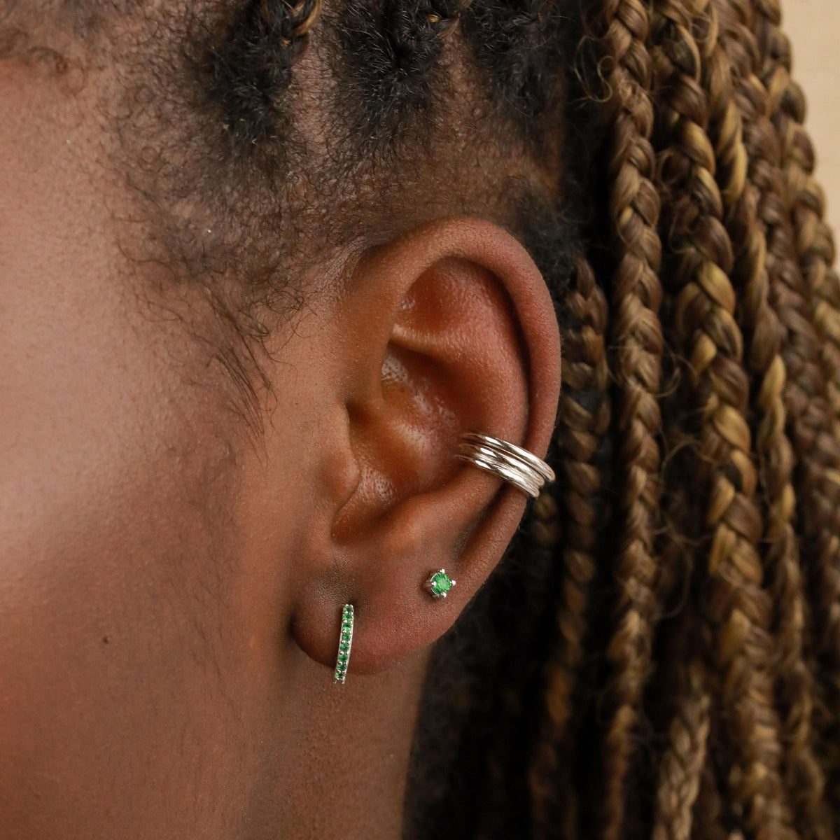 Birthstone Stud Earrings In Silver - May Birthstone Stud Earrings in Silver with Emerald CZ - Stud Earrings - Astrid &amp; Miyu