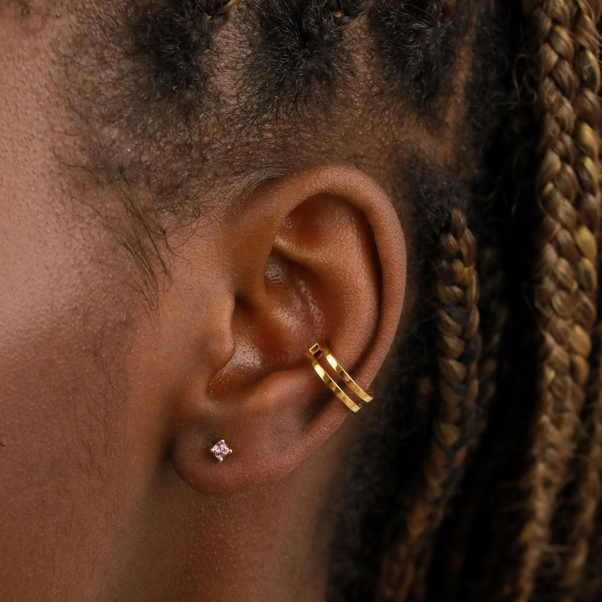 18k Gold Plated Jewellery - October Birthstone Stud Earrings in Gold with Pink Tourmaline CZ - Stud Earrings - Astrid &amp; Miyu