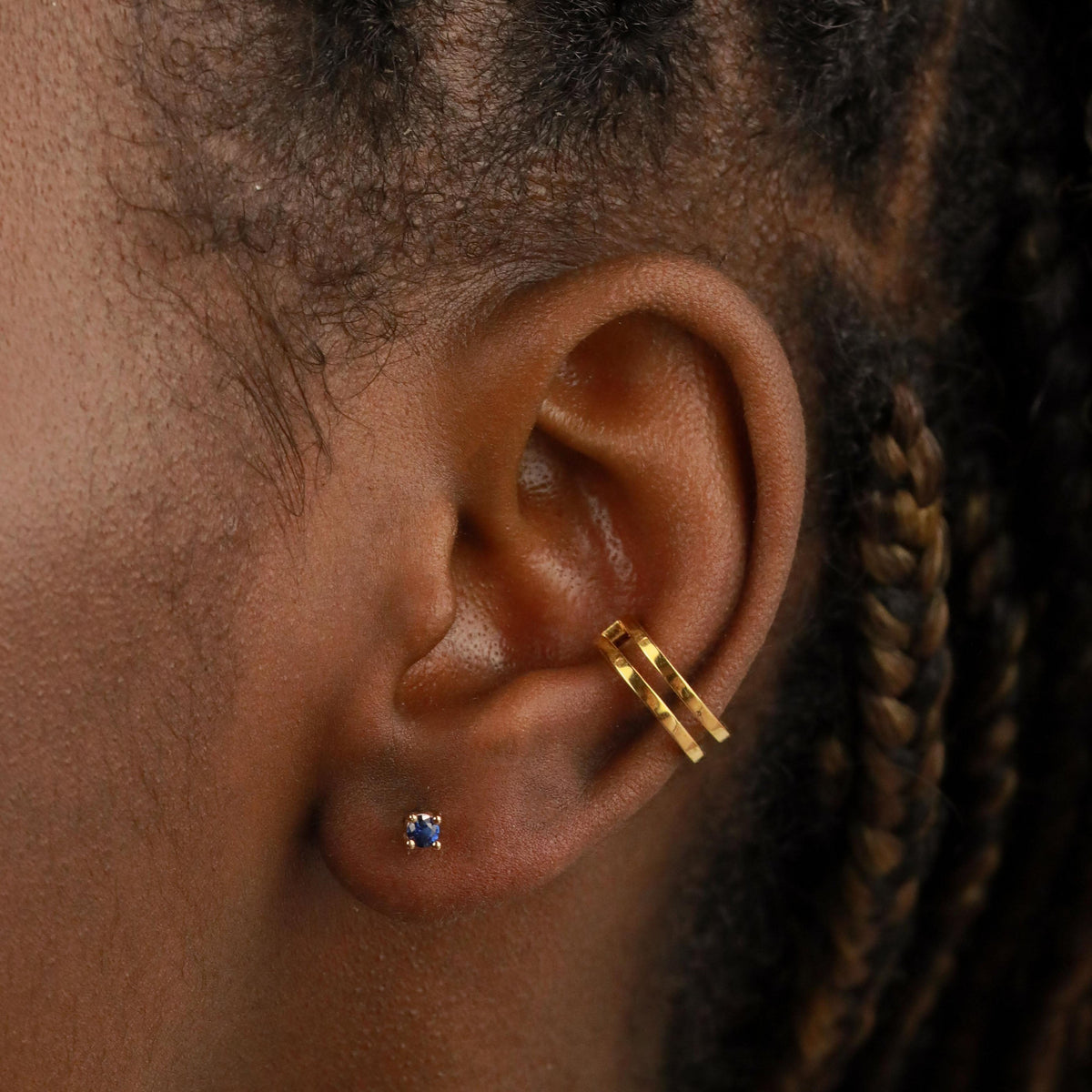 18k Gold Plated Jewellery - September Birthstone Stud Earrings in Gold with Sapphire CZ - Stud Earrings - Astrid &amp; Miyu