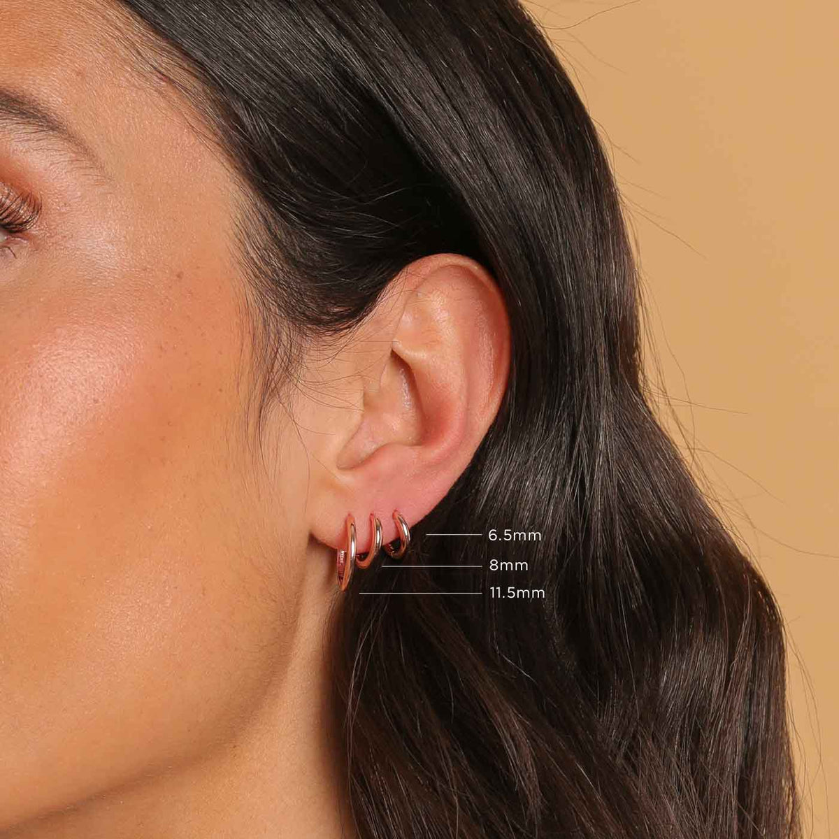 Essential 11.5mm Hoop in Rose Gold worn with other sizes