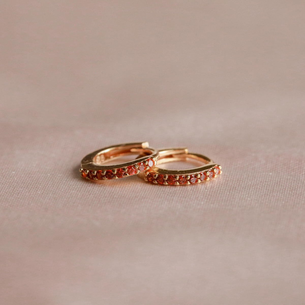 18k Gold Plated Jewellery - January Birthstone Huggies in Gold with Garnet CZ - Huggies - Astrid &amp; Miyu