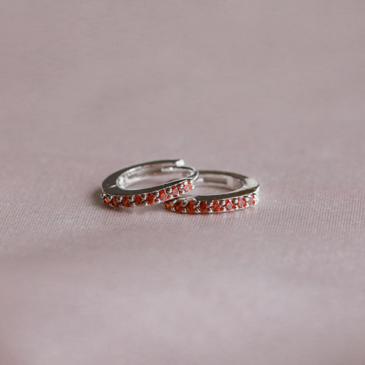 Birthstone Earrings - January Birthstone Huggies in Silver with Garnet CZ - Huggies - Astrid &amp; Miyu