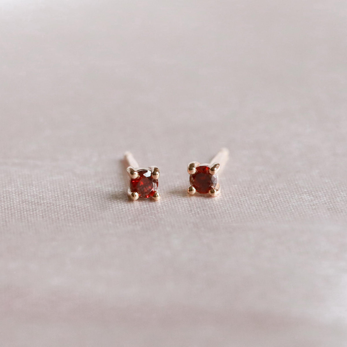18k Gold Plated Jewellery - January Birthstone Stud Earrings in Gold with Garnet CZ - Stud Earrings - Astrid &amp; Miyu