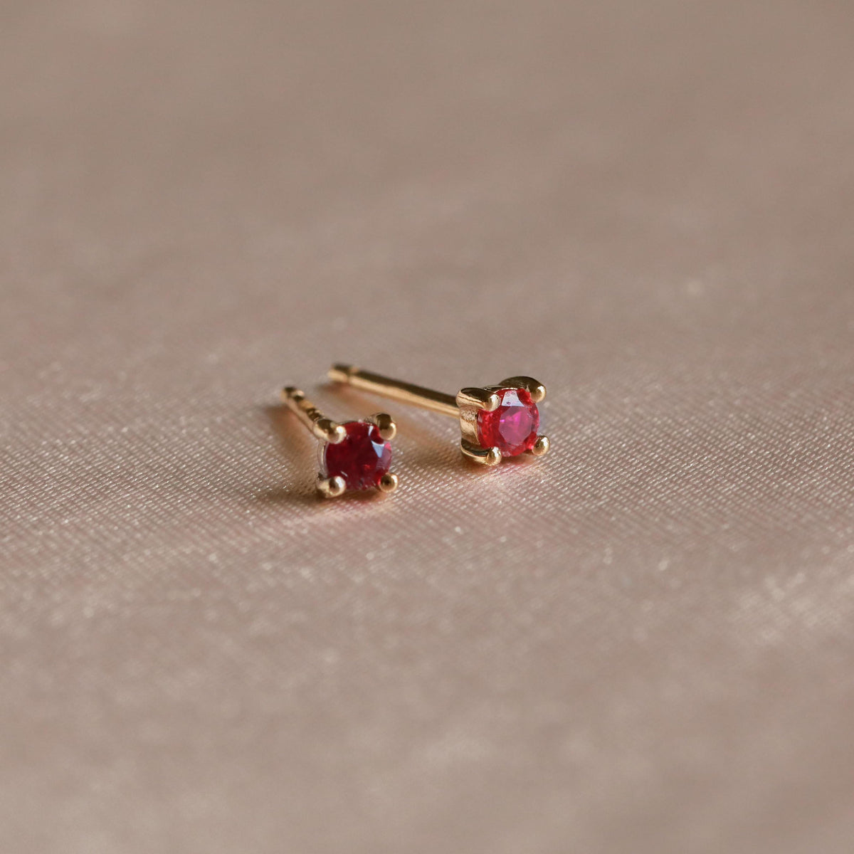 18k Gold Plated Jewellery - July Birthstone Stud Earrings in Gold with Ruby CZ - Stud Earrings - Astrid &amp; Miyu