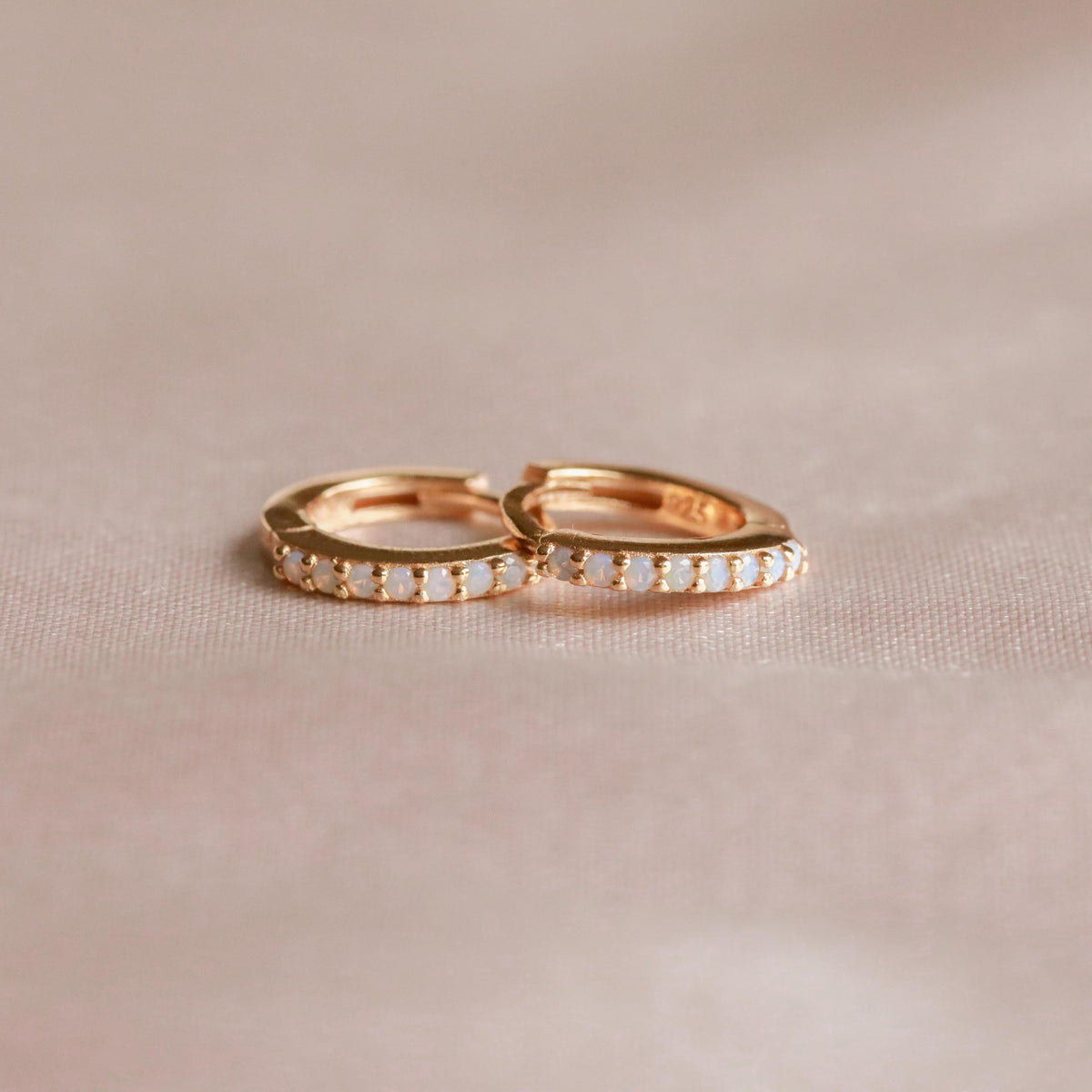 18k Gold Plated Jewellery - June Birthstone Huggies in Gold with Moonstone CZ - Huggies - Astrid &amp; Miyu