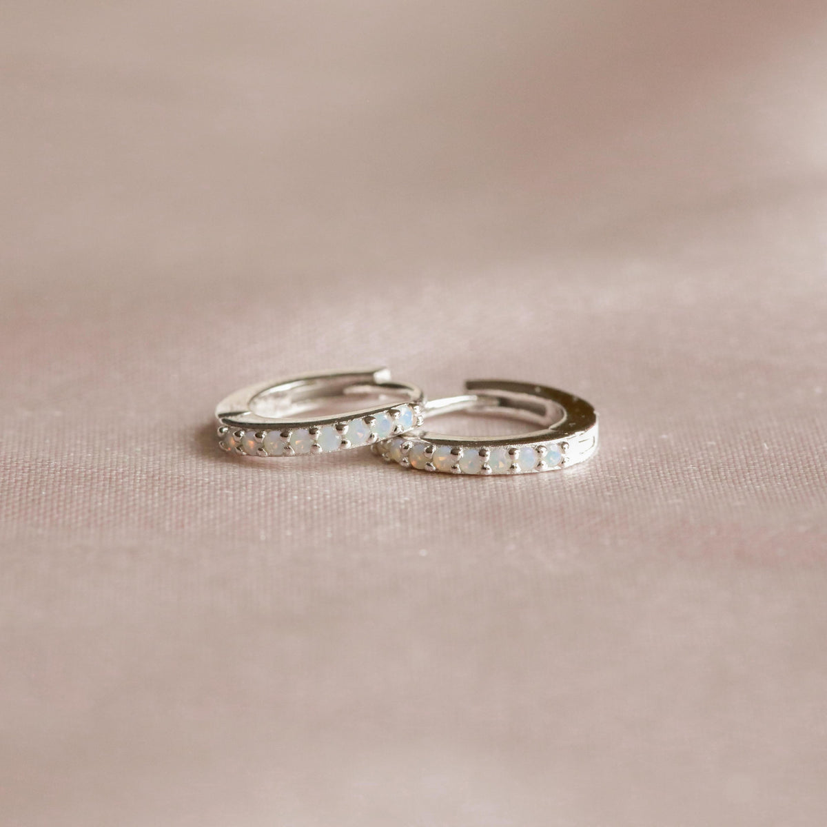 Birthstone Earrings - June Birthstone Huggies in Silver with Moonstone CZ - Huggies - Astrid &amp; Miyu