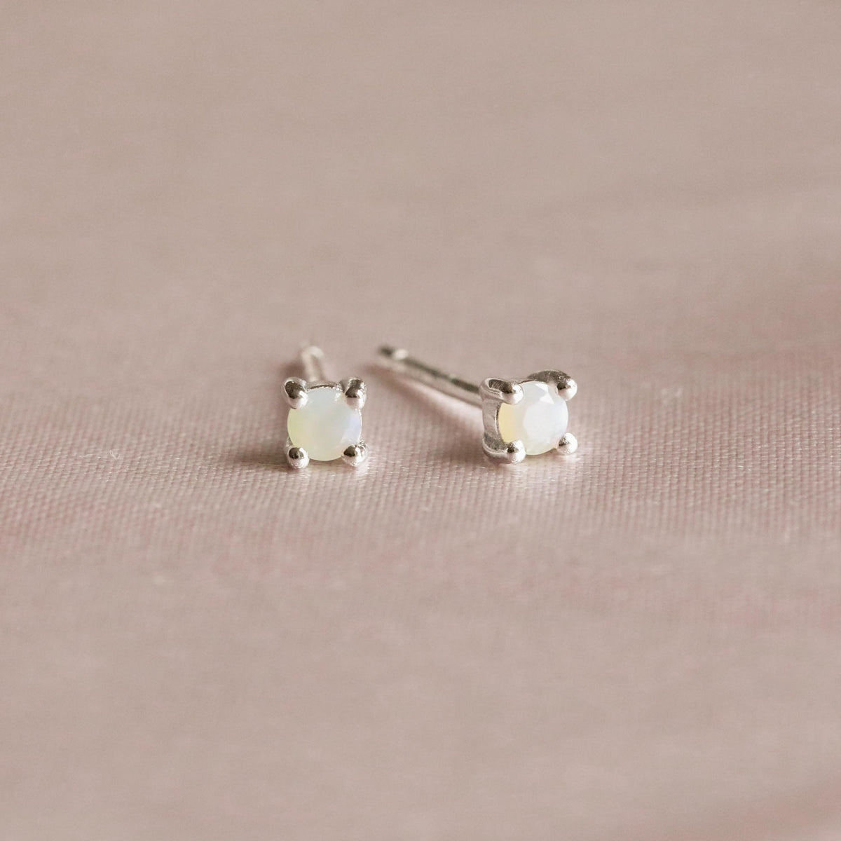Birthstone Stud Earrings In Silver - June Birthstone Stud Earrings in Silver with Moonstone CZ - Stud Earrings - Astrid &amp; Miyu