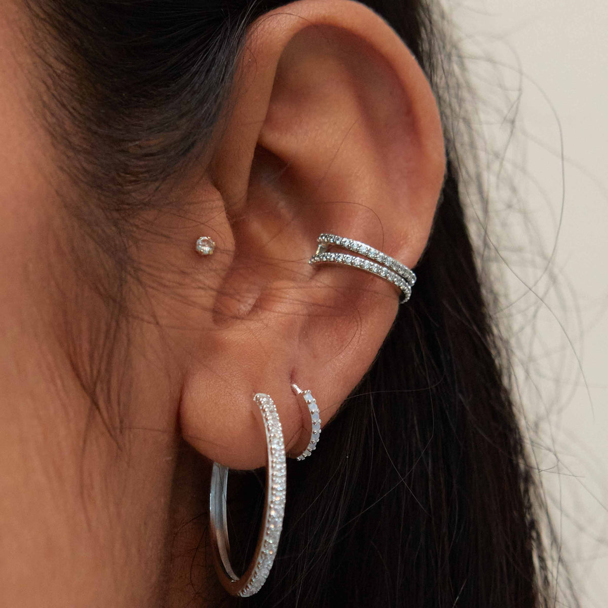 Birthstone Earrings - June Birthstone Huggies in Silver with Moonstone CZ - Huggies - Astrid &amp; Miyu