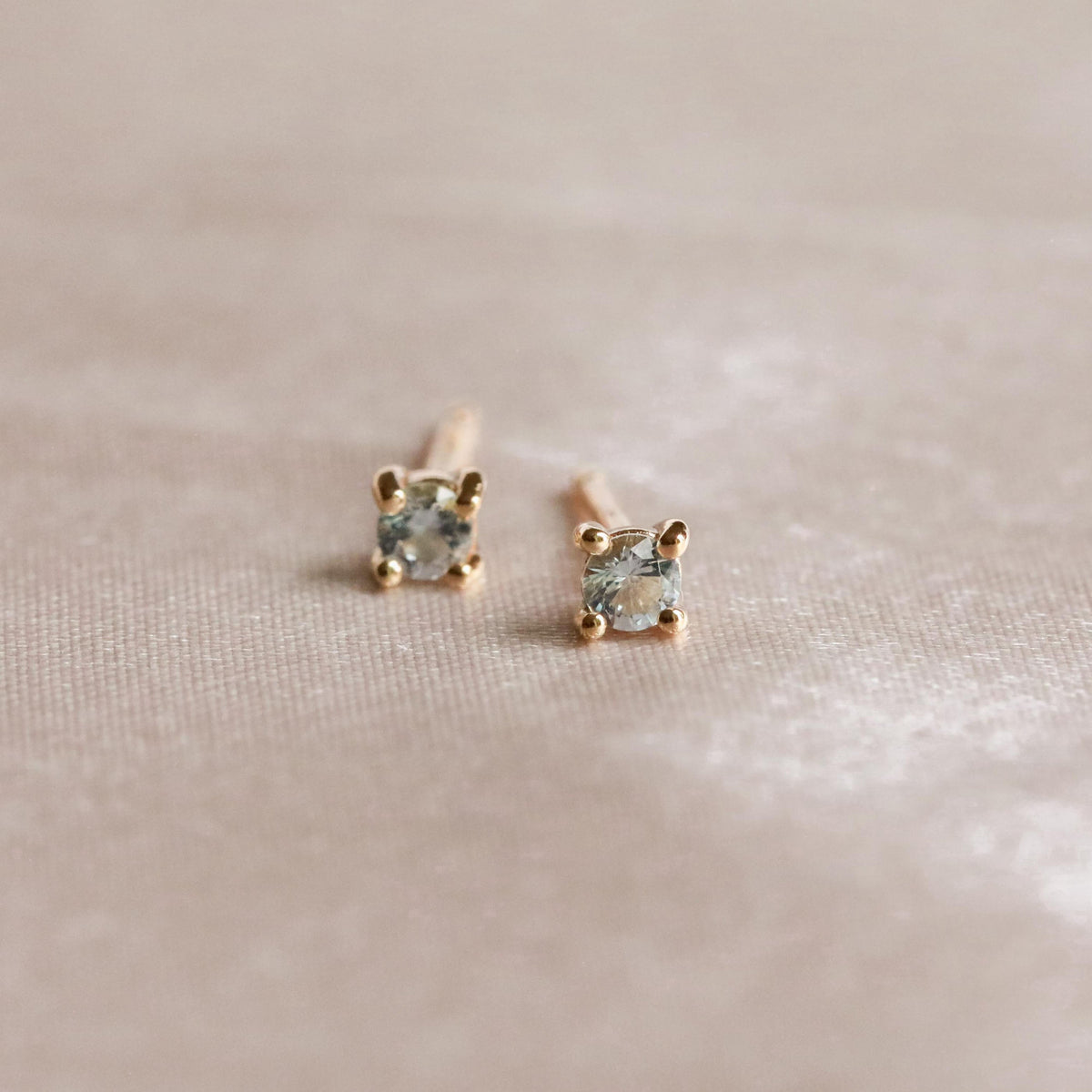18k Gold Plated Jewellery - March Birthstone Stud Earrings in Gold with Aquamarine CZ - Stud Earrings - Astrid &amp; Miyu