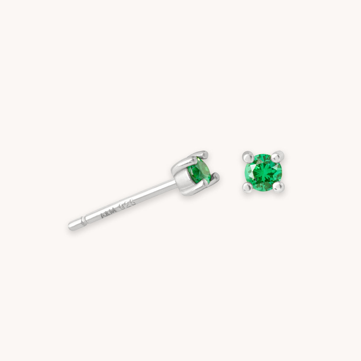 Birthstone Stud Earrings In Silver - May Birthstone Stud Earrings in Silver with Emerald CZ - Stud Earrings - Astrid &amp; Miyu