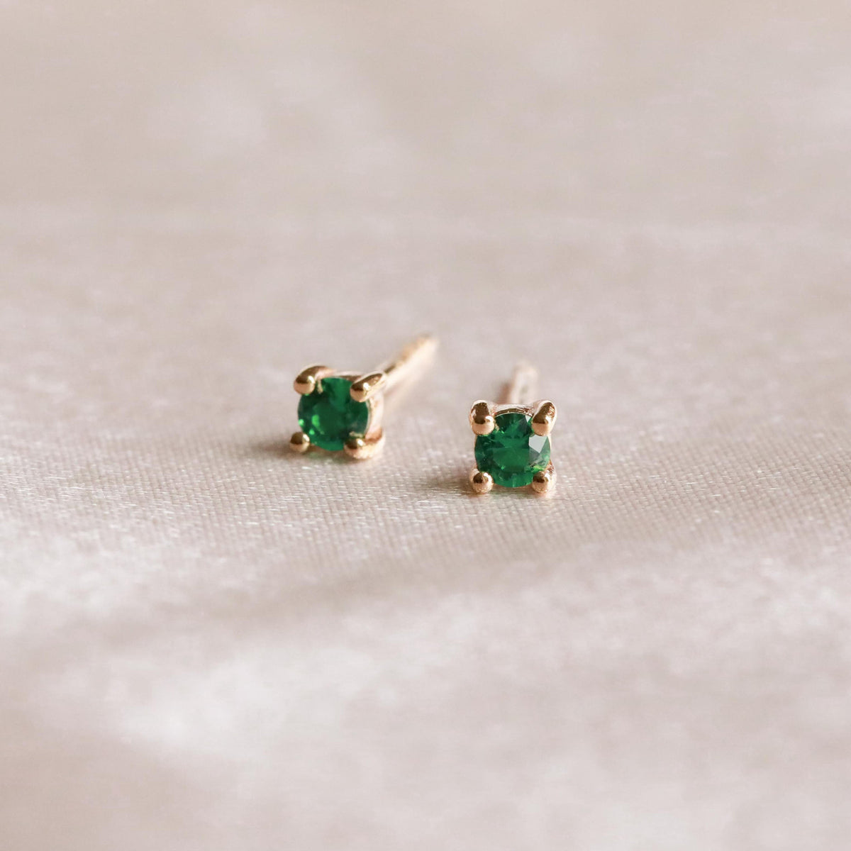18k Gold Plated Jewellery - May Birthstone Stud Earrings in Gold with Emerald CZ - Stud Earrings - Astrid &amp; Miyu