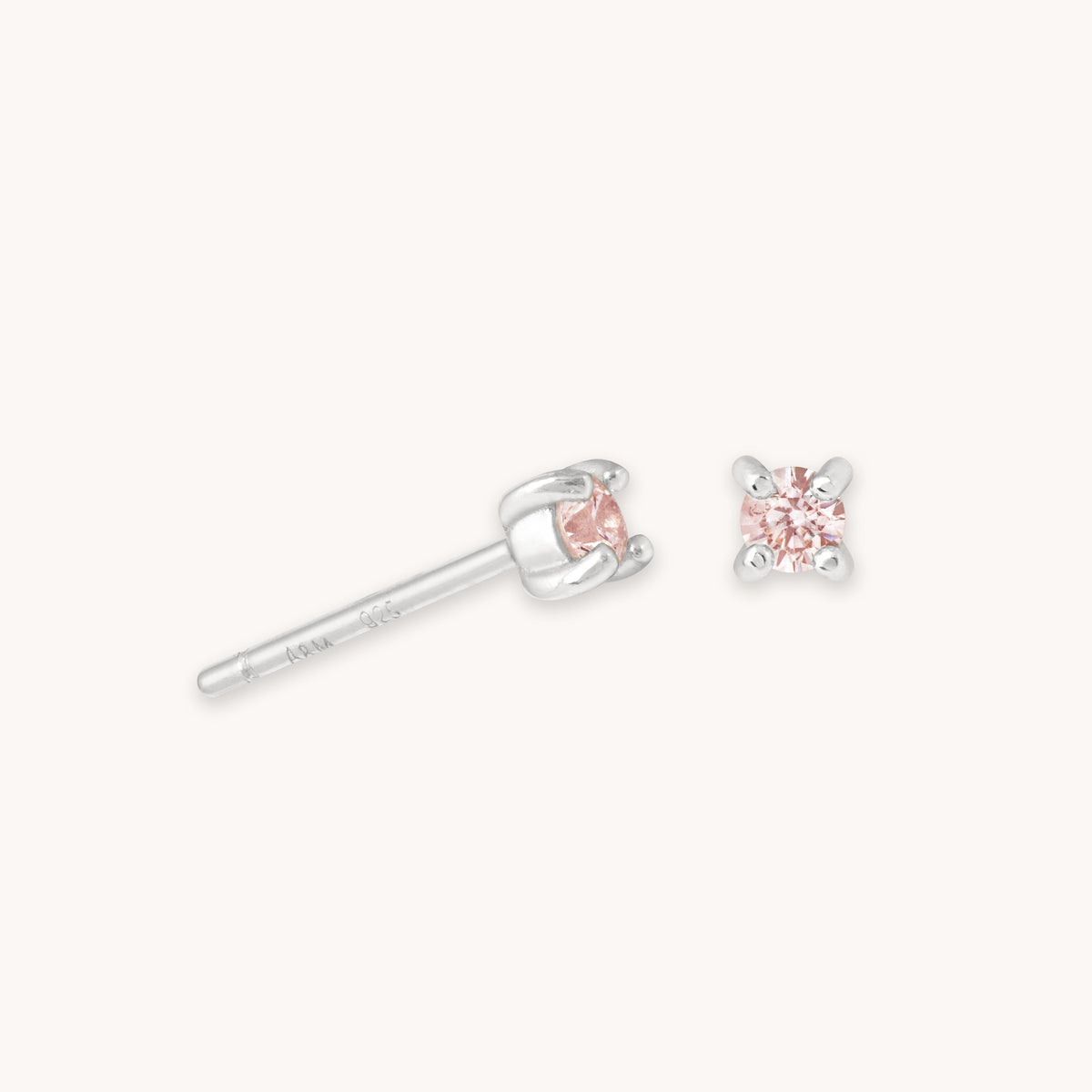 October Birthstone Stud Earrings in Silver with Pink Tourmaline CZ