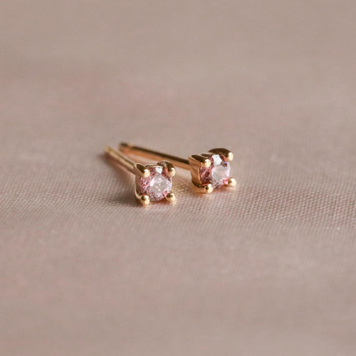 18k Gold Plated Jewellery - October Birthstone Stud Earrings in Gold with Pink Tourmaline CZ - Stud Earrings - Astrid &amp; Miyu