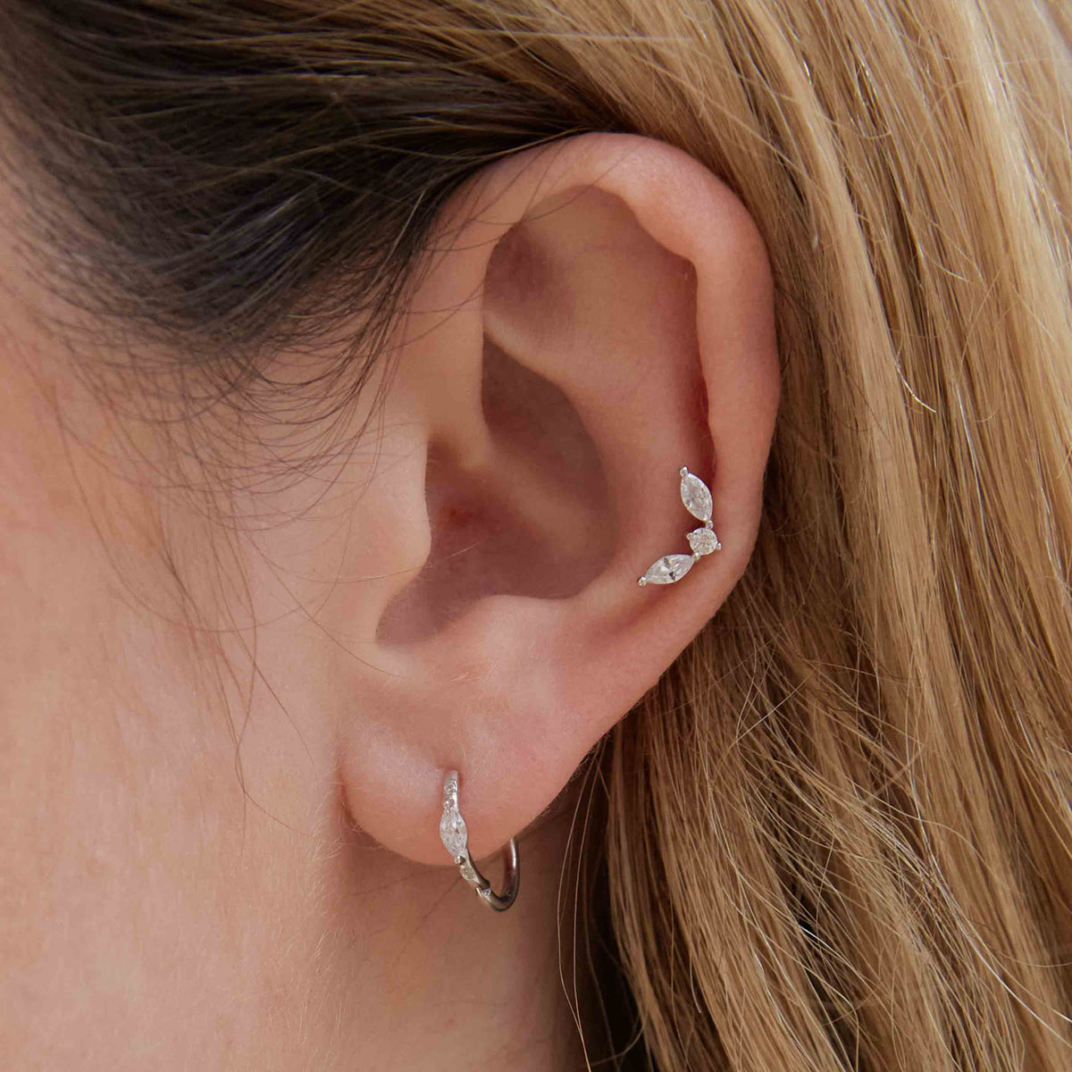 Daith Piercing Jewellery - Solid White Gold Marquise Piercing Hoop - Piercing Hoop - Astrid &amp; Miyu