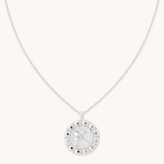 Sagittarius Bold Zodiac Pendant Necklace in Silver