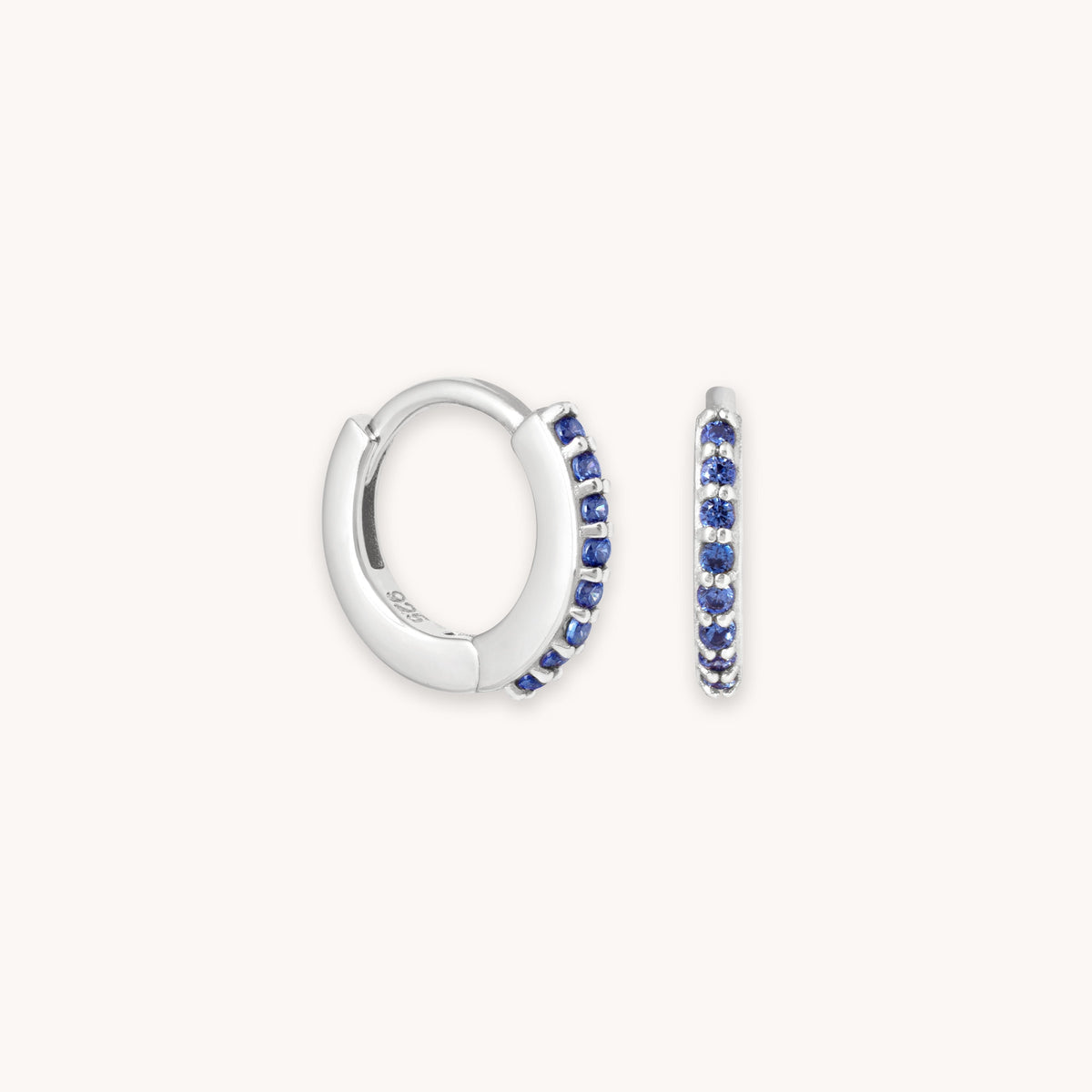 Birthstone Earrings - September Birthstone Huggies in Silver with Sapphire CZ - Huggies - Astrid &amp; Miyu