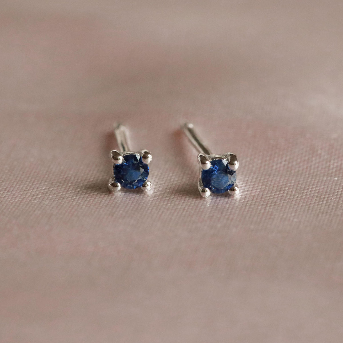 Birthstone Stud Earrings In Silver - September Birthstone Stud Earrings in Silver with Sapphire CZ - Stud Earrings - Astrid &amp; Miyu