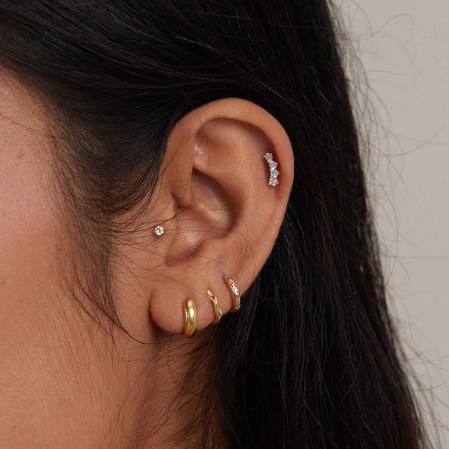 18k Gold Plated Jewellery - Curved Crystal Barbell in Gold - Barbell Earring - Astrid &amp; Miyu