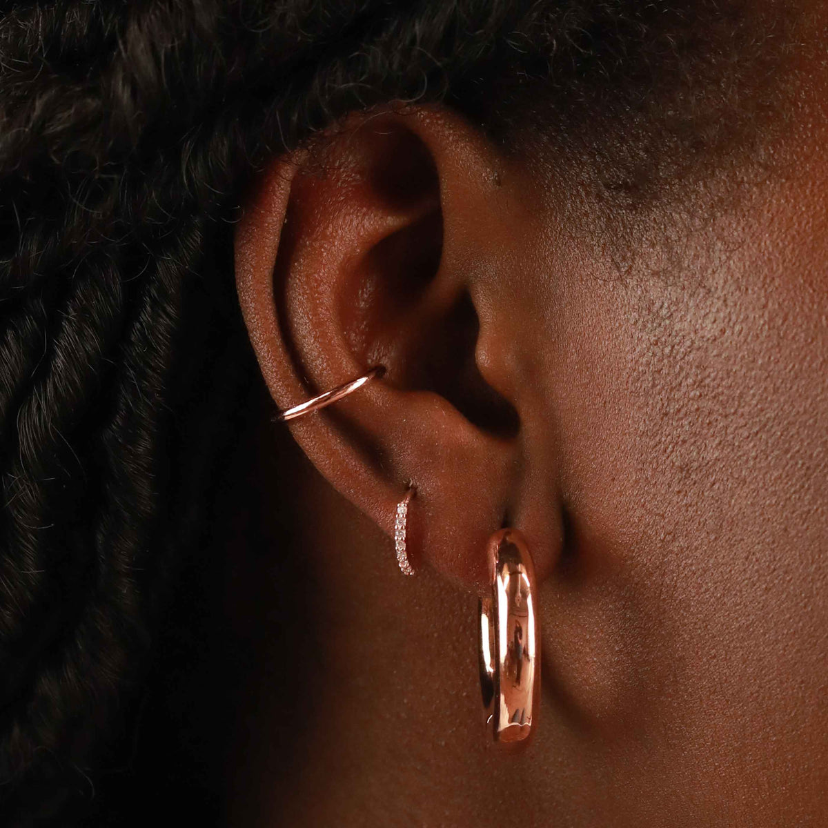 18k Rose Gold Plated Jewellery - April Birthstone Huggies in Rose Gold with Clear CZ - Huggies - Astrid &amp; Miyu
