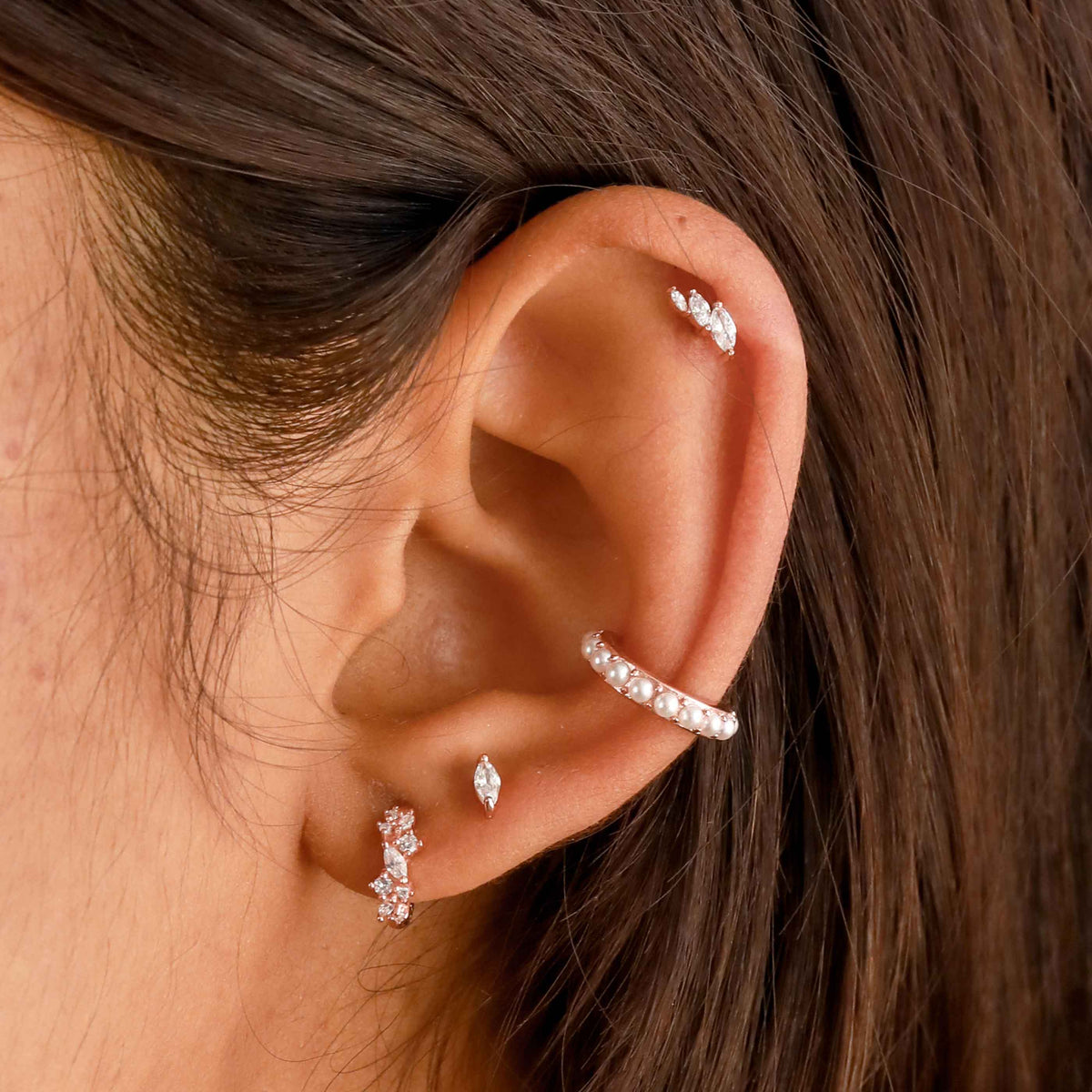 18k Rose Gold Plated Jewellery - Crystal Cluster Huggies in Rose Gold - Huggies - Astrid &amp; Miyu