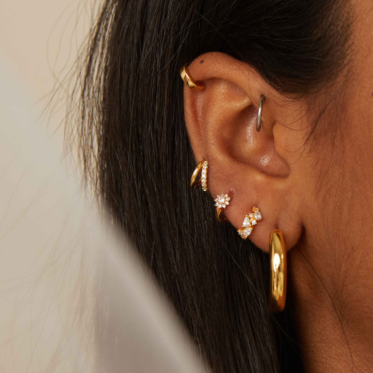 Illusion Crystal Hoop 6.5mm in Gold worn